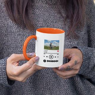 Orange Ceramic Mug with Personalized Photo and scannable Spotify song