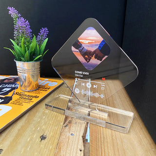 Targa in Plexi Rombo Personalizzata con foto e brano Spotify scansionabile