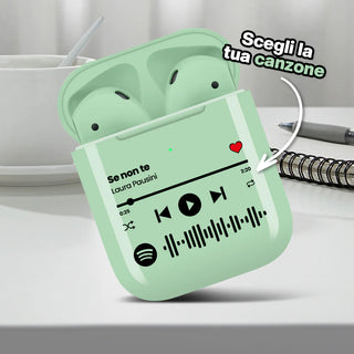 Pastel Green wireless earphones customizable with Spotify song