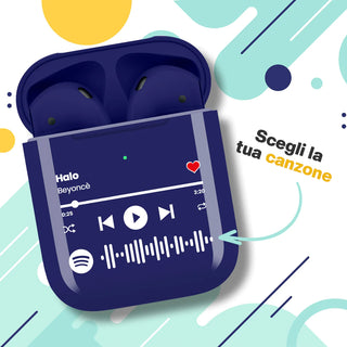 Metallic blue wireless earphones customizable with Spotify song