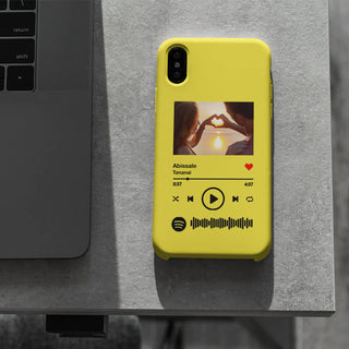Yellow Cover for iPhone Personalized with photo and scannable Spotify song