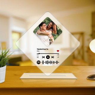 Targa in Plexi Rombo Personalizzata con foto e brano Spotify scansionabile