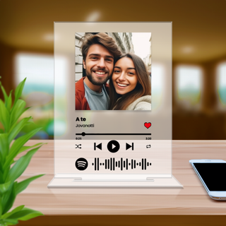 Personalized rectangular plexi plaque with photo and scannable Spotify song