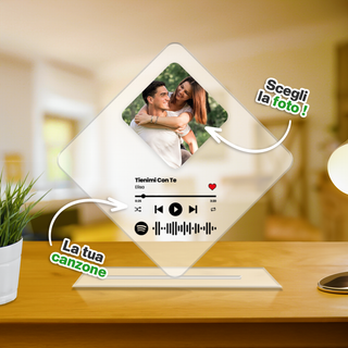 Targa in Plexi Rombo Personalizzata con foto e brano Spotify scansionabile