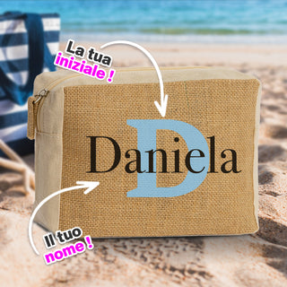 Pochette mare in juta naturale personalizzata con iniziali e nome