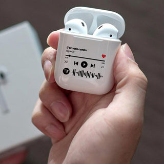 White wireless earphones customizable with Spotify song