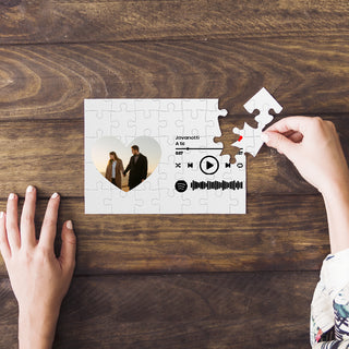 White Horizontal Puzzle Customizable with photo or phrase and Spotify code A3 format 360 small pieces