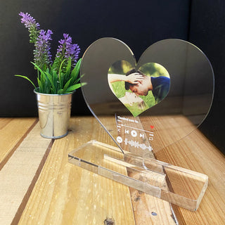 Personalized Heart Plexi Plaque with photo and scannable Spotify song