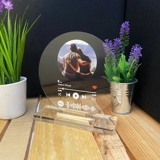 Personalized Round Plexi Plaque with photo and scannable Spotify song