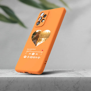 Orange cover for Samsung Personalized with photo and scannable Spotify song 