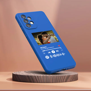 Blue cover for Samsung Personalized with photo and scannable Spotify song 