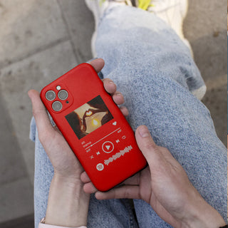 Red Cover for iPhone Personalized with photo and scannable Spotify song 