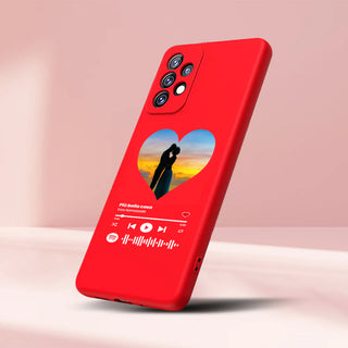 Red Cover for Samsung Personalized with photo and scannable Spotify song 