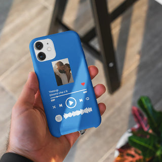 Cover Blu per Iphone Personalizzata con foto e brano Spotify scansionabile