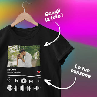 T-shirt Nera Personalizzata con Traccia Spotify e foto