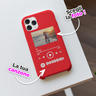 Red Cover for iPhone Personalized with photo and scannable Spotify song 