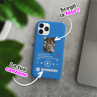 Cover Blu per Iphone Personalizzata con foto e brano Spotify scansionabile