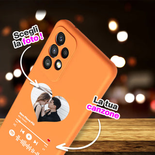 Orange cover for Samsung Personalized with photo and scannable Spotify song 