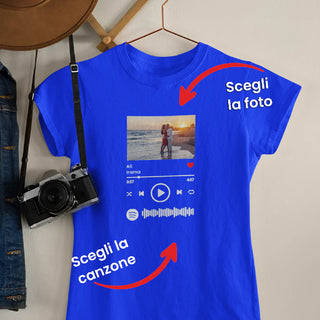 Personalized Blue T-shirt with Spotify Track and photo