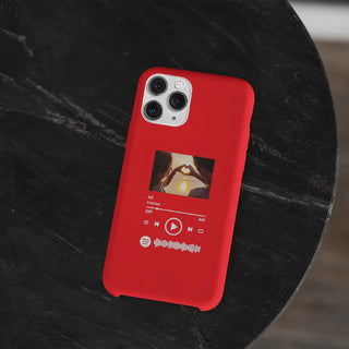 Red Cover for iPhone Personalized with photo and scannable Spotify song 