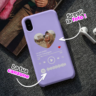 Cover Lilla per Iphone Personalizzata con foto e brano Spotify scansionabile