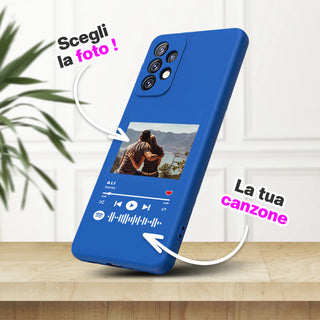 Blue cover for Samsung Personalized with photo and scannable Spotify song 