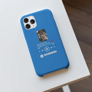 Cover Blu per Iphone Personalizzata con foto e brano Spotify scansionabile