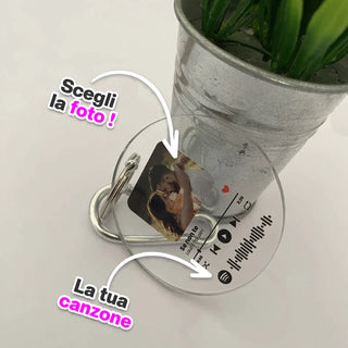 Portachiavi tondo in plexiglass personalizzato con foto e brano spotify