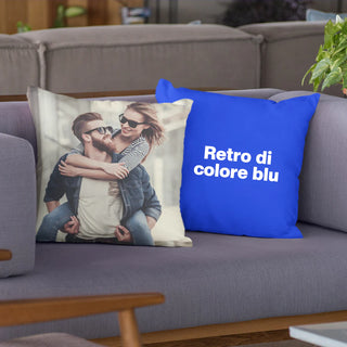 100% polyester square cushion with personalized photo and/or text with back in various colours