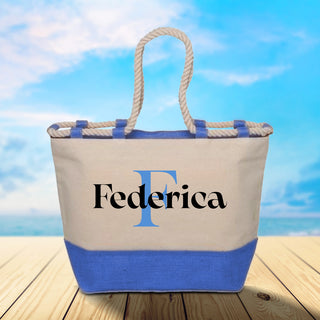 Borsa mare Capri colore Blu in canvas personalizzata con iniziali e nome