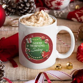 White Christmas mug customizable with name