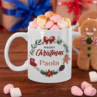 White Christmas mug customizable with name