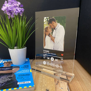 Personalized rectangular plexi plaque with photo and scannable Spotify song