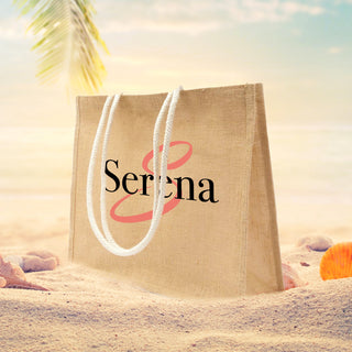 Ponza model jute beach bag personalized with initials and name