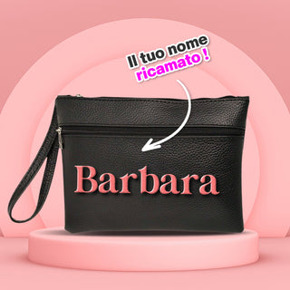 Pochette in eco pelle sintetica personalizzabile con nome ricamate