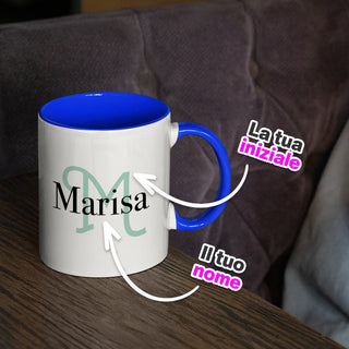 Blue Ceramic Mug with Personalized Name and Initials