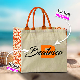 Ischia Orange beach bag in canvas personalized with initials and name