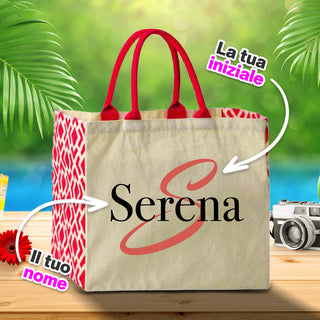 Ischia Rossa beach bag in canvas personalized with initials and name