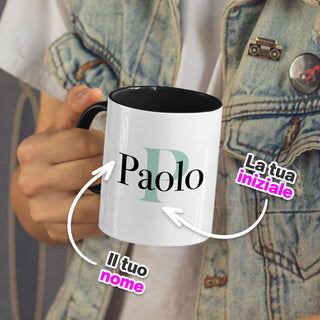 Black Ceramic Mug with Personalized Name and Initials