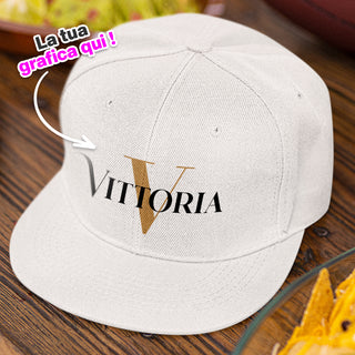 White hat with straight visor. Customizable with initials and name.