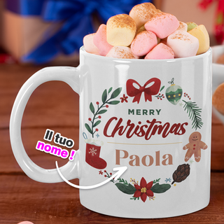 White Christmas mug customizable with name