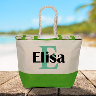 Borsa mare Capri colore Verde in canvas personalizzata con iniziali e nome