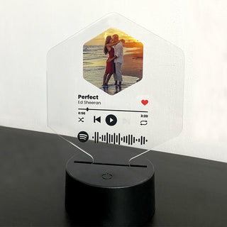 Hexagonal Luminous Plaque in Plexiglass Personalized with Photo and Track of the Spotify Song Size 15X20