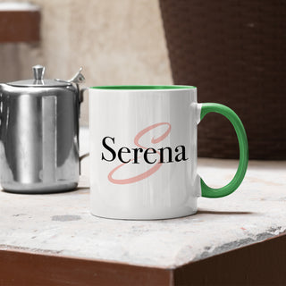 Dark Green Ceramic Mug with Personalized Name and Initials