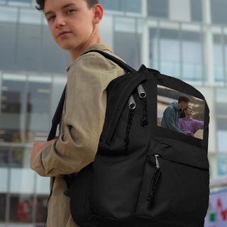 Black backpack personalized with photo