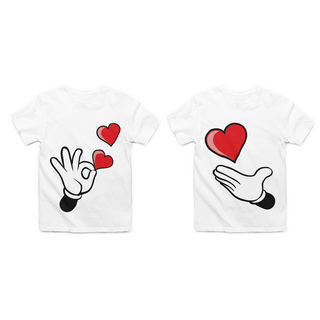 2 White customizable heart couple t-shirts