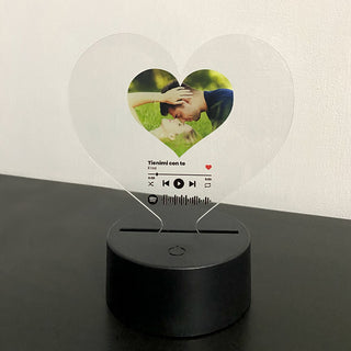 Luminous Heart Plaque in Plexiglass Personalized with Photo and Track of the Spotify Song Format 15X20