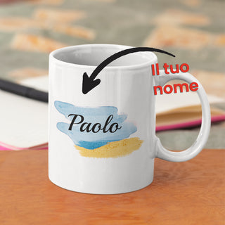 White mug customizable with name + man pattern