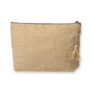 Laminated Lindak jute beach clutch bag personalized with initials and name