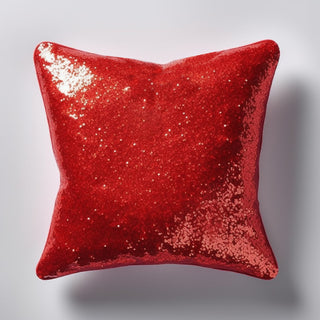 Square cushion with red sequins 100% polyester with photo